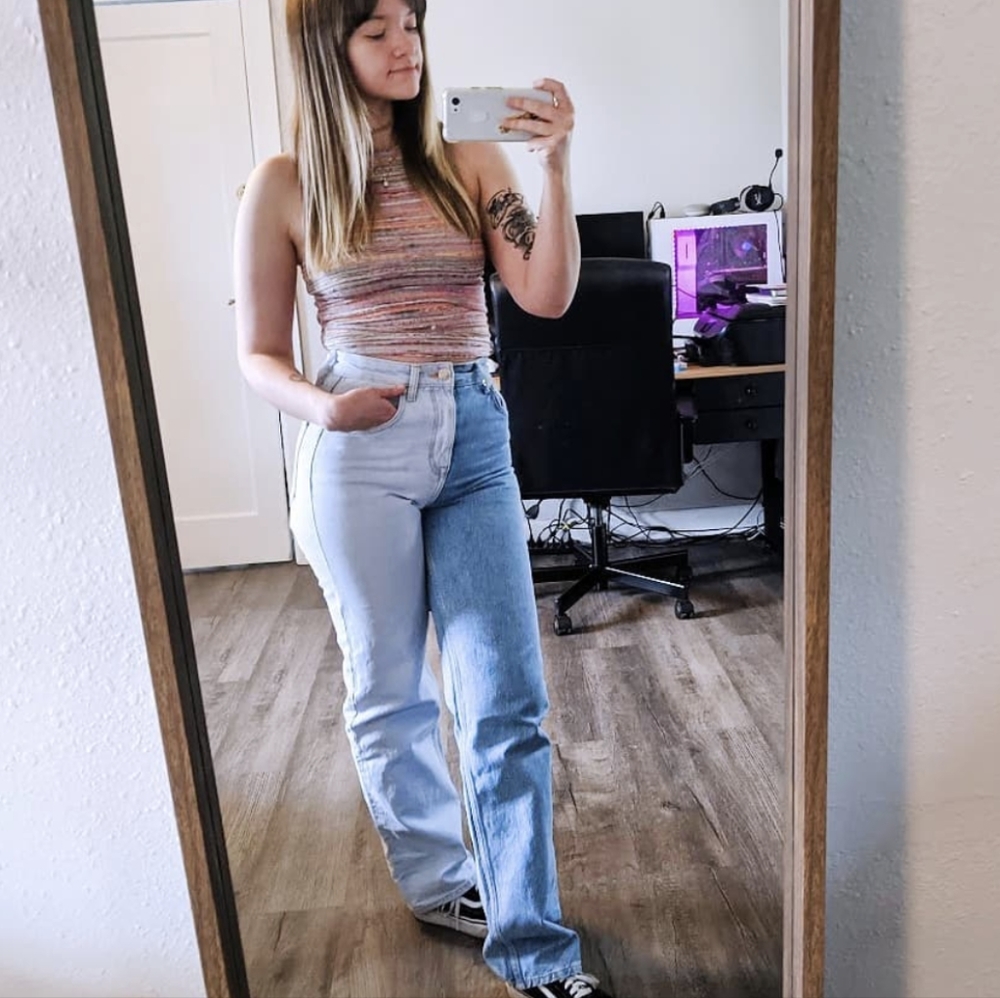 Pull & Bear split tone straight leg jeans